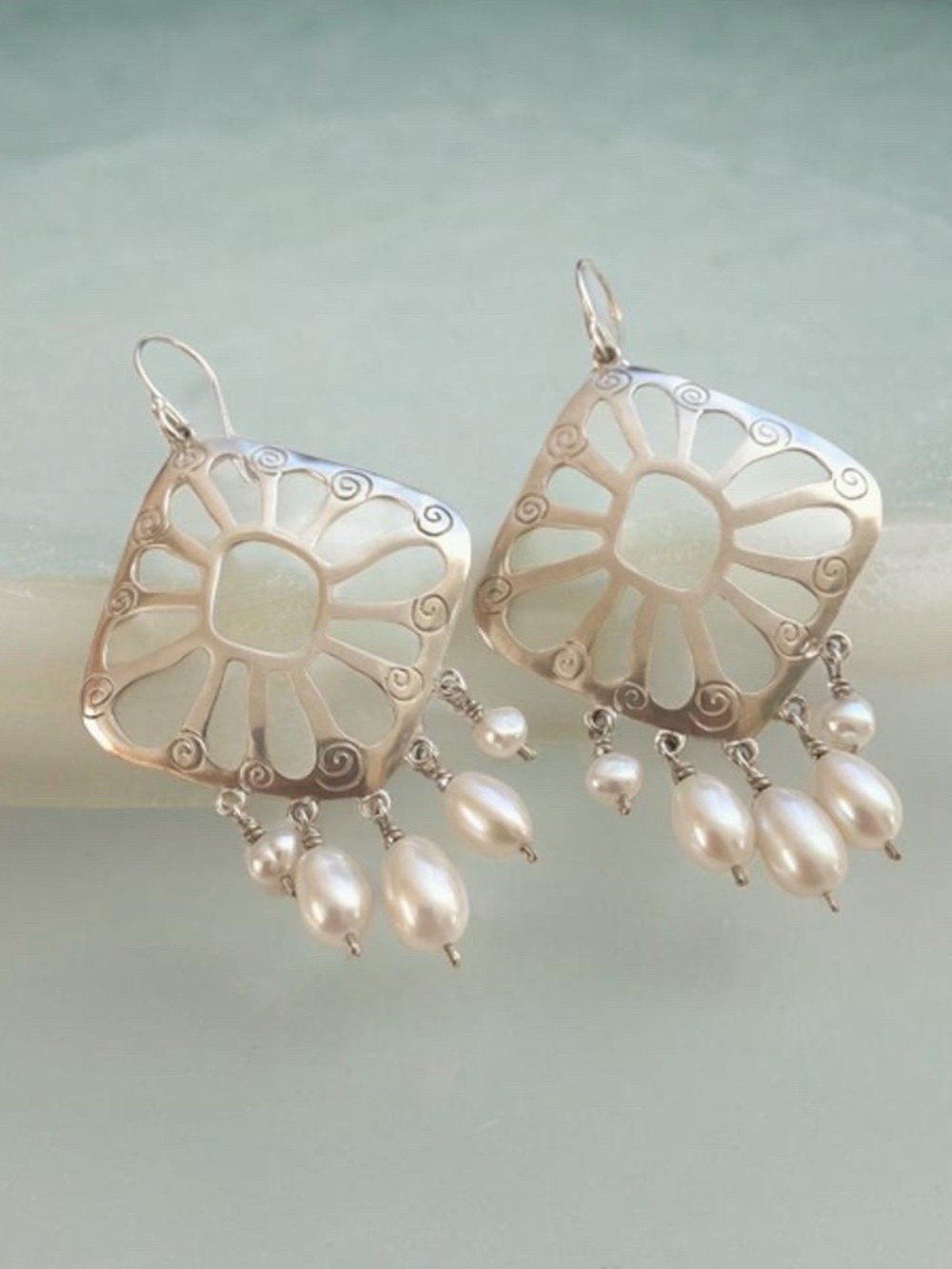 Silpada “Budding Beauty” Sterling and Pearl Dangle Earrings W2165